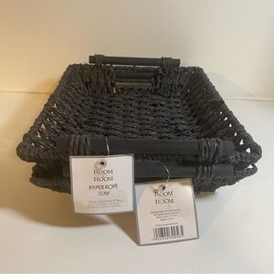 NWT Set Of 2 Matching Room 2 Room Black Paper Rope Trays With Wood Handles
